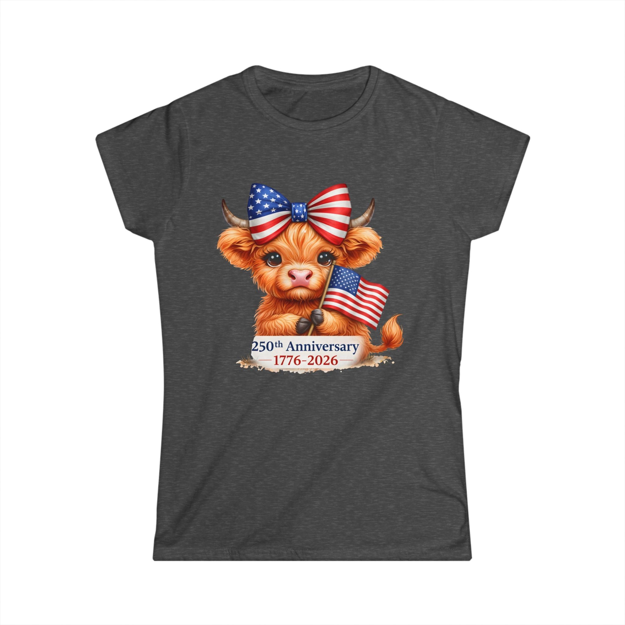 Patriotic Highland Mini Cow with American Flag Tee | 250th Anniversary 1776-2026