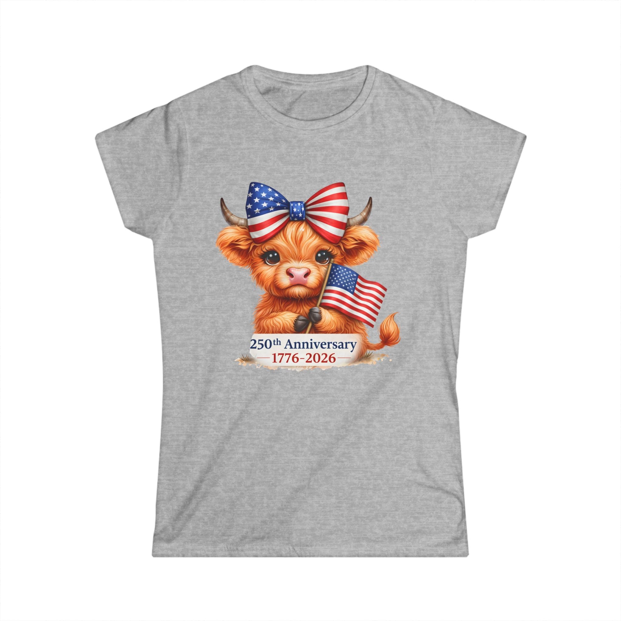 Patriotic Highland Mini Cow with American Flag Tee | 250th Anniversary 1776-2026