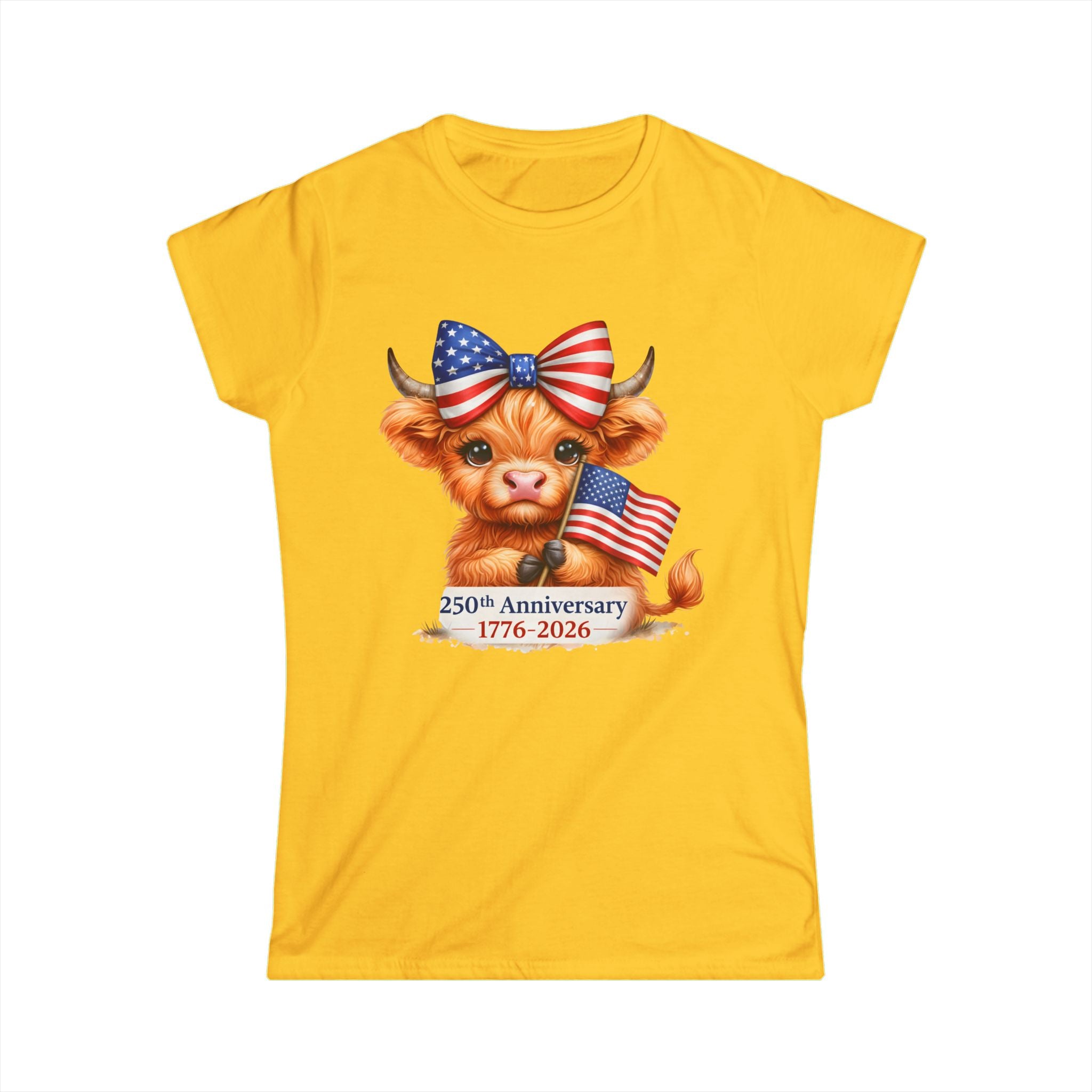 Patriotic Highland Mini Cow with American Flag Tee | 250th Anniversary 1776-2026