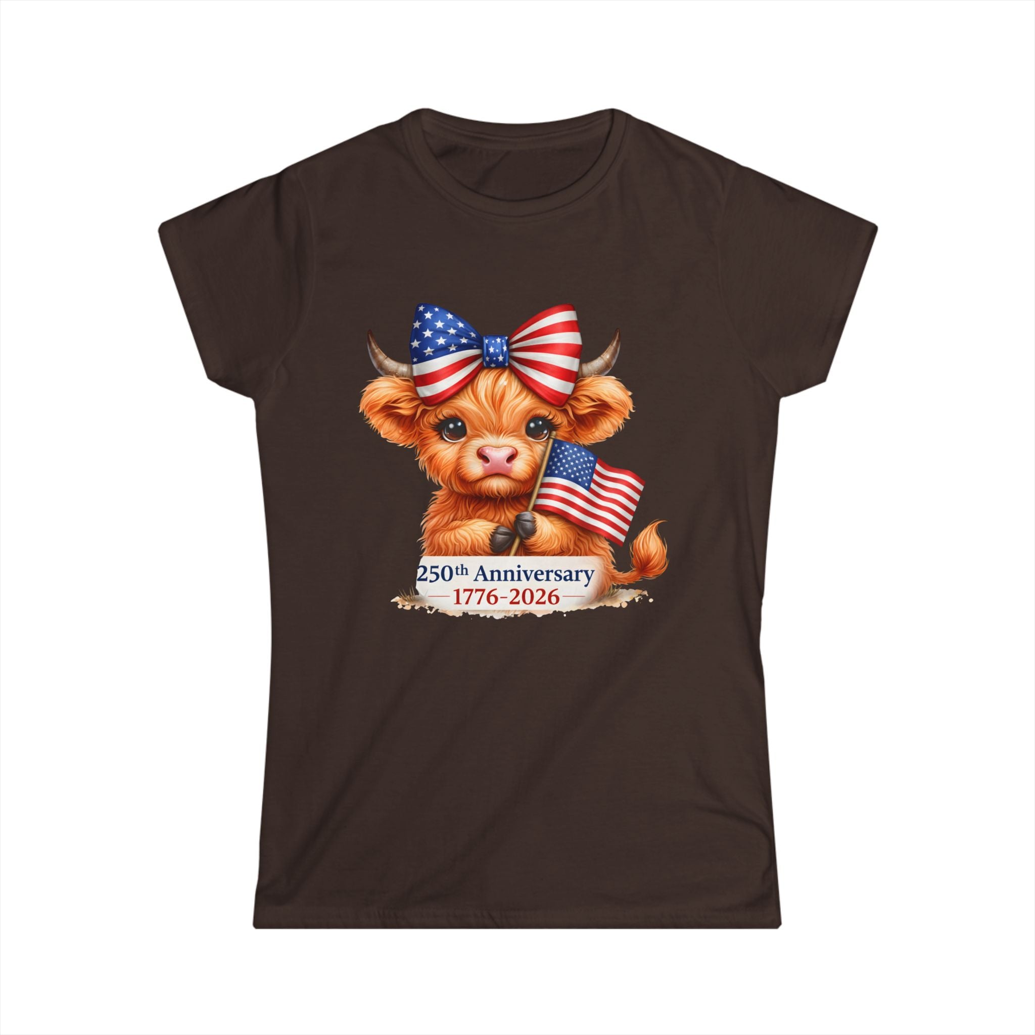 Patriotic Highland Mini Cow with American Flag Tee | 250th Anniversary 1776-2026
