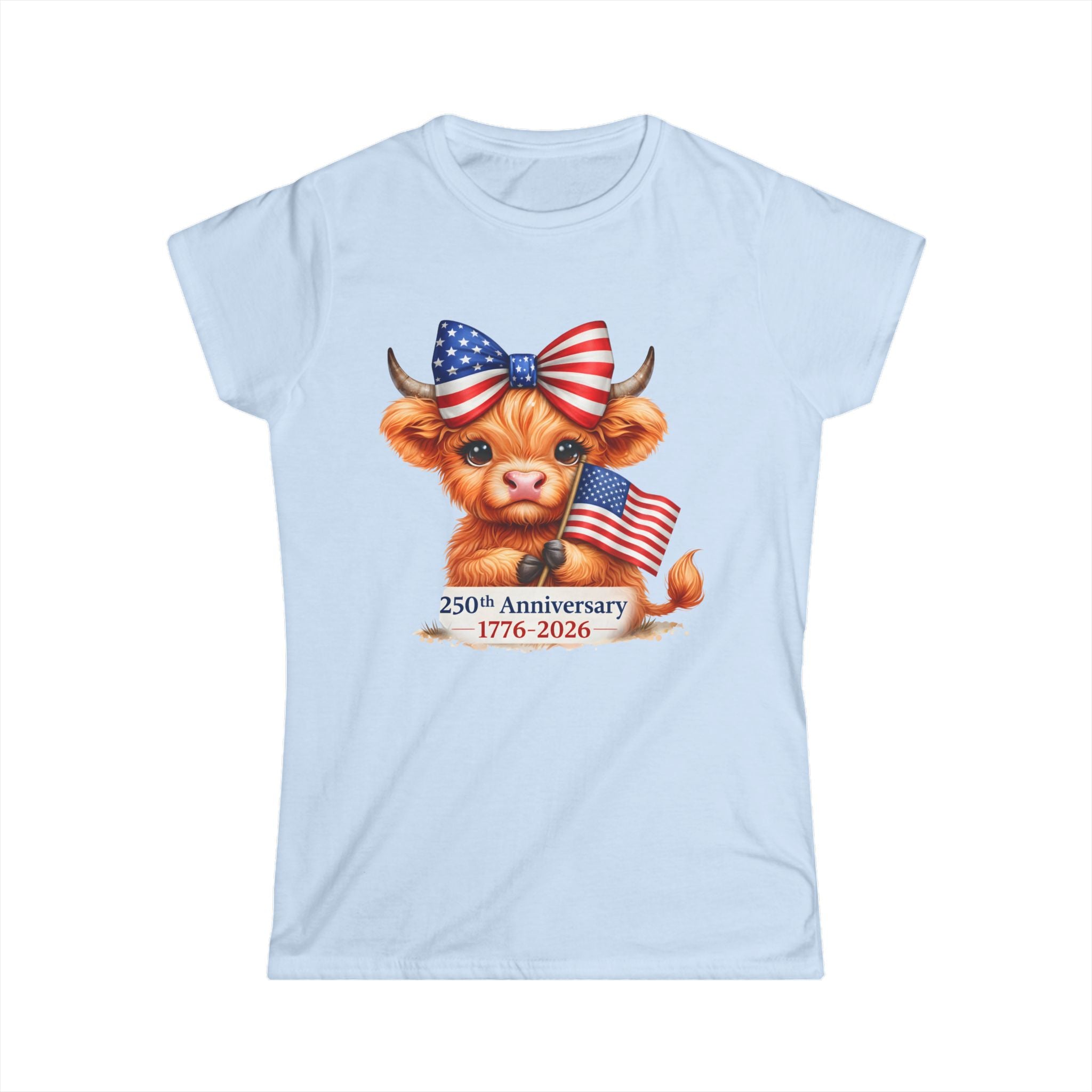 Patriotic Highland Mini Cow with American Flag Tee | 250th Anniversary 1776-2026