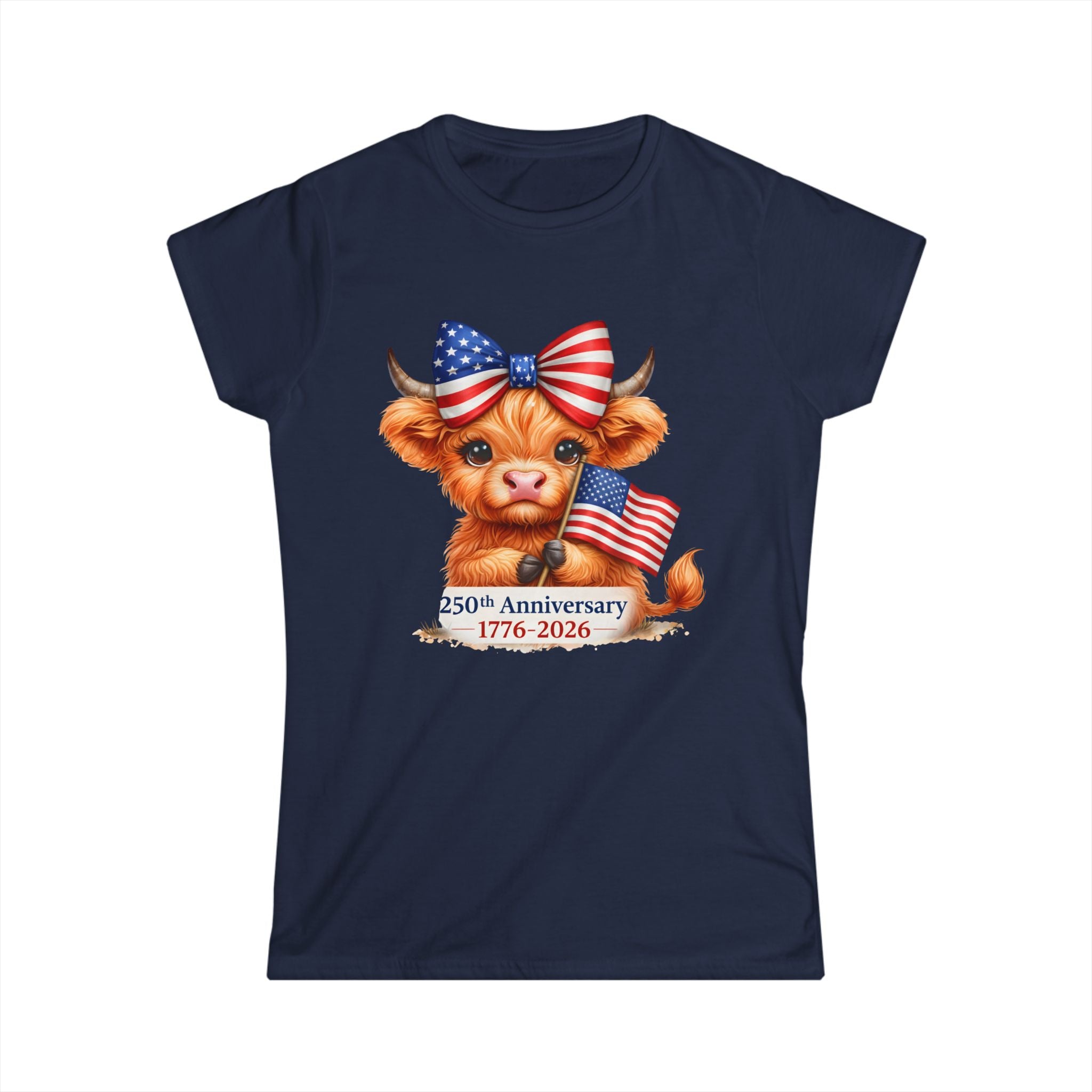 Patriotic Highland Mini Cow with American Flag Tee | 250th Anniversary 1776-2026