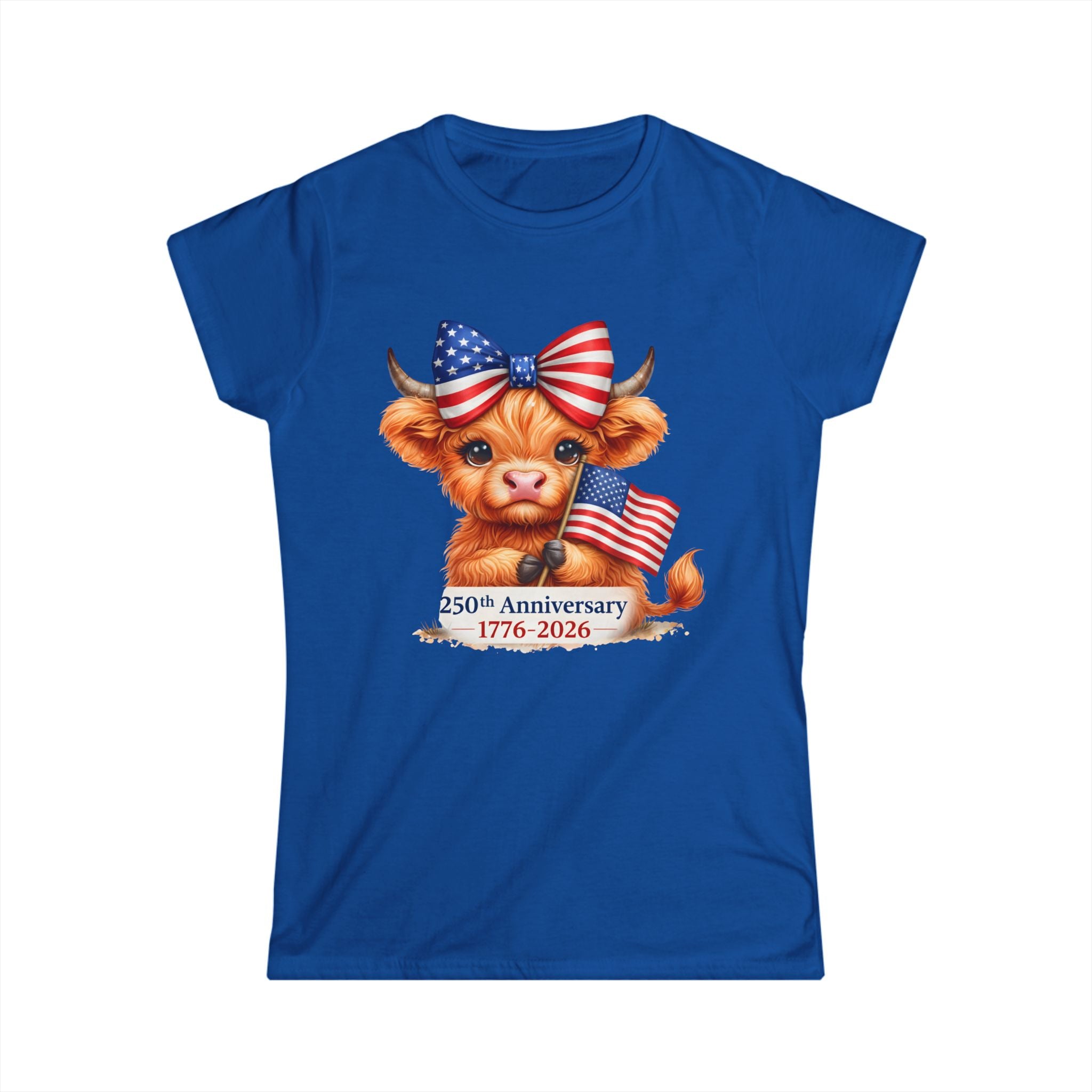 Patriotic Highland Mini Cow with American Flag Tee | 250th Anniversary 1776-2026