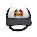 250 Years of Freedom Flag Badge Trucker Hat | Patriotic Dog Foam Cap