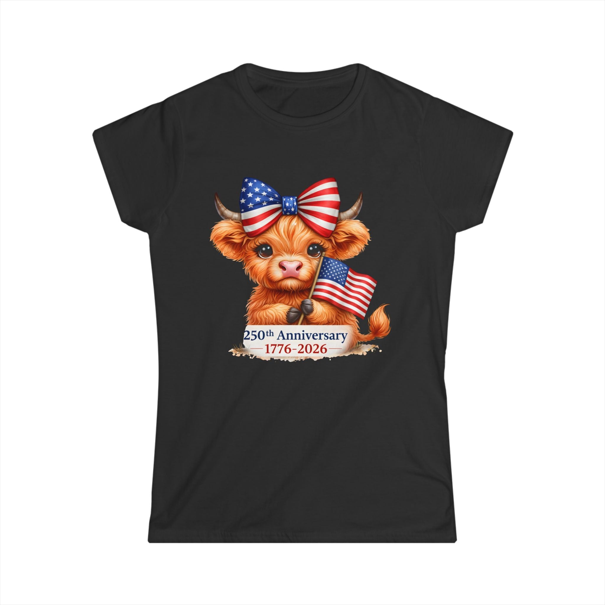 Patriotic Highland Mini Cow with American Flag Tee | 250th Anniversary 1776-2026