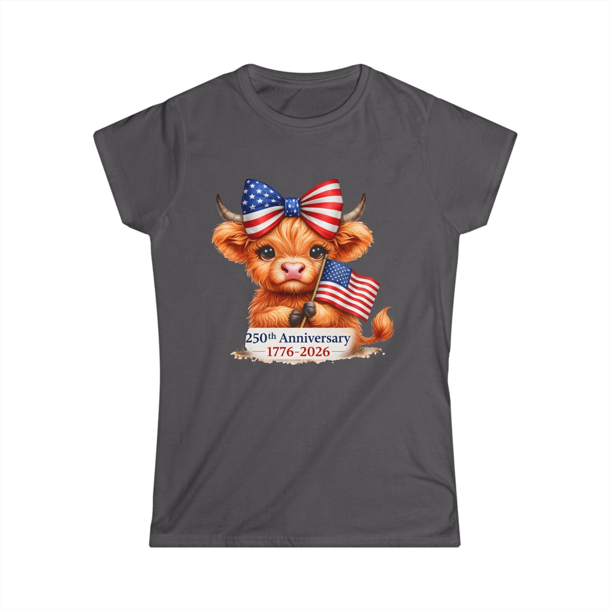 Patriotic Highland Mini Cow with American Flag Tee | 250th Anniversary 1776-2026