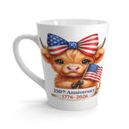 Patriotic Highland Cow Latte Mug | American Flag Bandana, 4th of July Cow