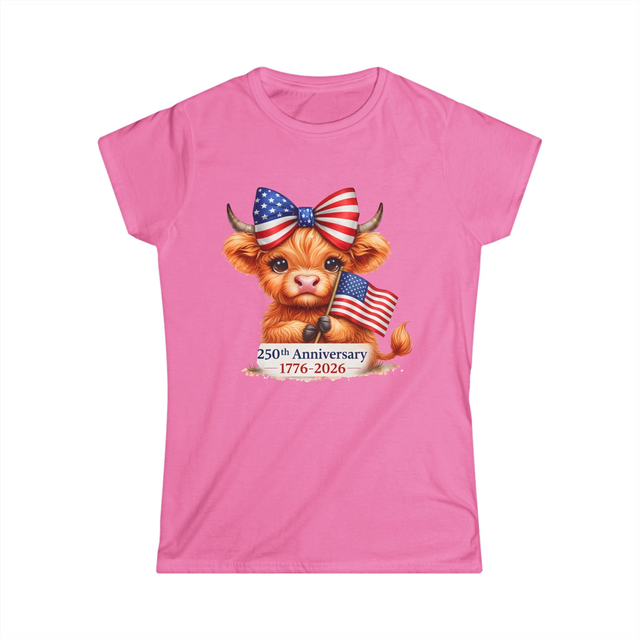 Patriotic Highland Mini Cow with American Flag Tee | 250th Anniversary 1776-2026