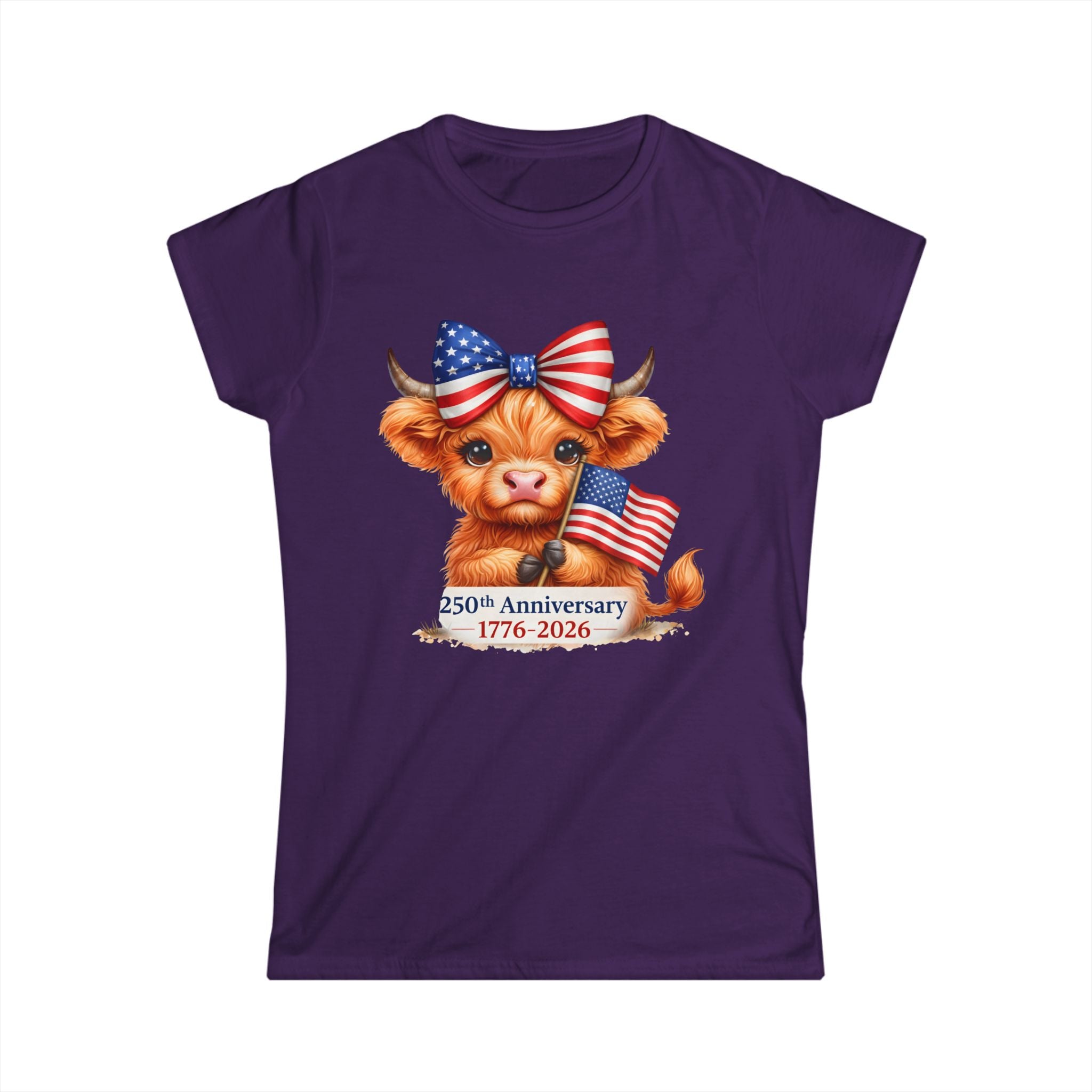 Patriotic Highland Mini Cow with American Flag Tee | 250th Anniversary 1776-2026