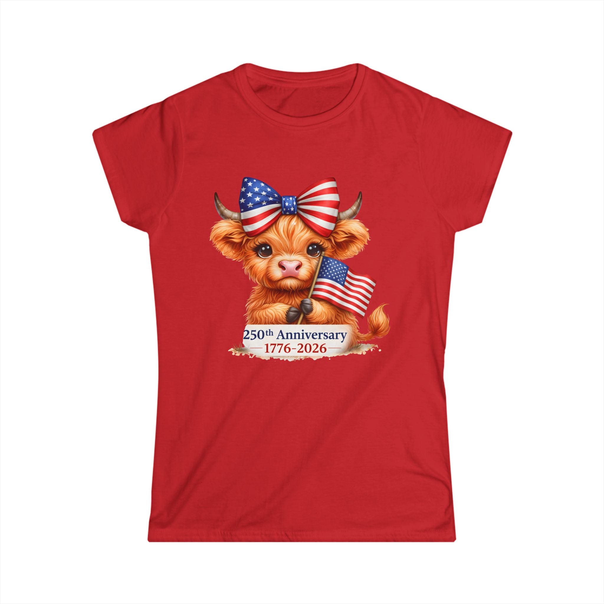 Patriotic Highland Mini Cow with American Flag Tee | 250th Anniversary 1776-2026