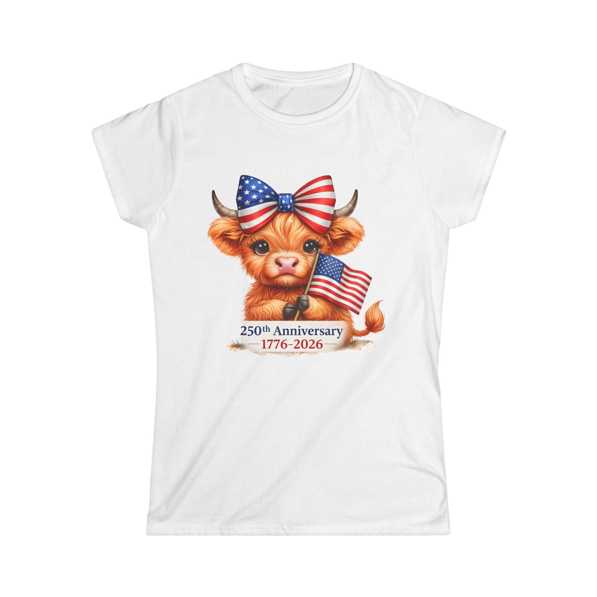 Patriotic Highland Mini Cow with American Flag Tee | 250th Anniversary 1776-2026