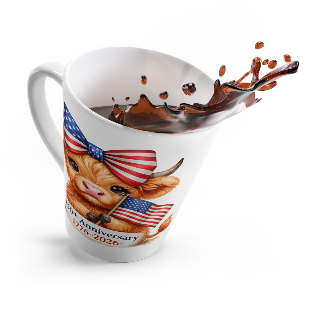 Patriotic Highland Cow Latte Mug | American Flag Bandana, 4th of July Cow
